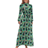 Zjkrl - Cute Cats Print Dress Funny Animal Elegant Printed Maxi Dress High Waist Long-Sleeve Street Fashion Bohemia Long Dresses
