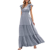 Zjkrl Women s Summer Long Beachwear Dress Ruffle Sleeve V Neck Boho Floral A-line Dress