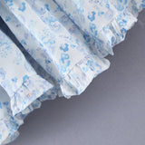 Zjkrl - Fashion Women Spaghetti Strap Ruffle Cake Chiffon Dress Sexy Ladies Floral Print Holiday Party Mini Dress Summer Robe