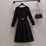 Small black skirt women&#39;s large size spring and autumn new Korean fashion OL temperament elegant long A- character casual dress