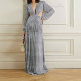 Zjkrl Sexy V-Neck Backless Hollow Out Dress 2023 Summer Women Lantern Sleeve Club Party Long Maxi Dresses Tunic Beach Cover Up A916