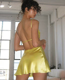 Zjkrl - Hollow Out Satin Mini Dress Women Spaghetti Strap Backless Summer Club Party Dresses Bodycon Sleeveless