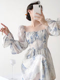 Zjkrl - 2023 Summer French Elegant Floral Midi Dress Party Chiffon Vintage Fashion Dress Beach Long Sleeve Casual Dress Office Lady Chic