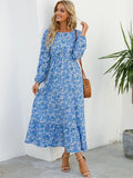 Zjkrl - Elegant Floral Print Women Dress Spring Summer Casual O Neck Long Sleeve Chiffon A Line Long Maxi Dress Party Vestidos