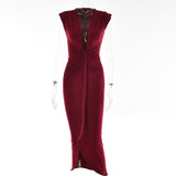 Zjkrl - Elegant Pleated Casual Bodycon Long Dress Autumn Winter Women Slim Evening Party Robe Sexy Bandage Ladies Dress