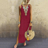 Zjkrl - 2023 Spring Fashion Women's Long White Dress V-neck Sleeveless Casual Dresses Female Summer Loose Beach Bohemian Clothes Ladies