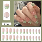 Zjkrl - 24Pcs/Set Press On Fake Nails Green Wearing Reusable False Nails Art Girls Ballerina Coffin Nail With Glue Full Cover Artificial