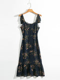 Zjkrl - Dresses For Women 2023 Elegant Vintage Floral Dress Frill Sweetheart Neck Sleeveless Strap Tie Ruffle Hem Summer Beach Dress