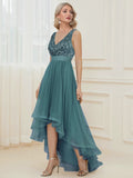 Zjkrl - Elegant V-Neck Sleeveless Sequin Floor Length Evening Dress Red Prom Party Luxury Cocktail Dress Robe For Women