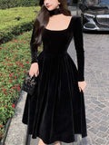 Zjkrl Velvet Elegant Evening Party Midi Dresses Ladies Black France Vintage Dress Women New Winter Korean One-piece Dress Autumn