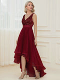 Zjkrl - Elegant V-Neck Sleeveless Sequin Floor Length Evening Dress Red Prom Party Luxury Cocktail Dress Robe For Women