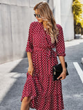 Zjkrl Autumn Winter Dot Bandage Dress Women Casual Ruffles V Neck High Waist Slim Print Long Dress New Fashion