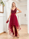 Zjkrl - Elegant V-Neck Sleeveless Sequin Floor Length Evening Dress Red Prom Party Luxury Cocktail Dress Robe For Women