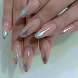 Zjkrl - 24pcs/box Fake French y2k Nails Press On Long Stiletto Almond Shape Wearable False Nails With Stars Designs Full Cover Nail Tips