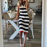 Split Maxi Dress Summer Women 2023 Loungewear Fashion Party Dress Sleeveless Sexy Striped Ladies Dress Streetwear