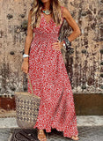 Zjkrl - 2023 Casual Spring Summer Women Dress Floral Print V-Neck TANK Sleeveless Elastic Waist A-LINE Ankle-Length Beach Style Dress