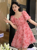 Zjkrl - France Pink Sweet Dress Women Summer Elegant Sexy Party Mini Dresses Female Designer Chic Short Sleeve Fashion Retro Dress