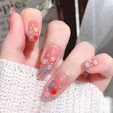 Zjkrl - 24Pcs/Box Gradient Color Artifical Press On Nails With Glue Long Coffin Fake Nails Lovely Girls Nail Art Ballerina False Nails