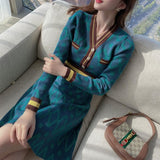 Zjkrl - Crochet Sweater Dress Woman Vintage Loose Knitted Long Sleeve Blue Knit Dresses Ladies Midi Autumn Winter 2023 Cheap Casual New