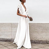 Zjkrl Formal Party  Dress Women Deep V-Neck Long Dress Elegant Flying Sleeves Backless Maxi Evening Dresses Robe De Soiree