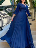 Zjkrl Sexy V-Neck Pleated Dinner Party Dress Women Yellow Elegant  with Belt Long Sleeve Robe Femme African Maxi Red Vestido