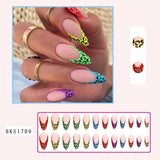 Simple French Wearable False Nails Almond Colorful Stripes Colorblock Design Manicure Fake Nails Line Full Cover Press On Nail