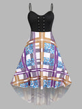 Zjkrl - 5XL Women Vintage Dresses Lace Panel Elk Print 3D Galaxy Christmas Dress Eyelets Mixed High Low Party Dress Vestido
