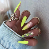 Zjkrl - 24pcs Long Stiletto False Nails wave Peals decorated Wearable French Fake Nails Press On Nails Leopard print Almond Manicure Tip