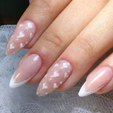 Zjkrl - 24Pcs Detachable Almond False Nails with Pearl Decoration Elegant Designs French Fake Nails Full Nail Art Tips Press On Nails