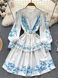 Zjkrl - 2023 New Fashion Ruffles Sleeve Lace Hollow Out Summer Dress Women's Print High Waist Runway Dress Vestidos Da Festa
