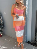 Women's Beach Knitted Maxi Dress Cover Up Holiday Party Sundress Contrast Color Crochet Long Dress Summer Outfits 2023