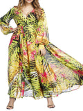 Zjkrl Dresses for Women 2023 New Spring Summer Printed Sexy Dress Women Clothing V-Neck Long Dresses Bohemian Elegant Women&#39;s Dresses