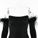 Zjkrl Party Dresses For Women Outfits Elegant Off-shoulder Feather Sleeve Maxi Dress Women New Strapless Backless Bodycon Long Dress Vestido