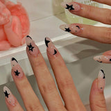 Zjkrl - 24pcs/box Fake French y2k Nails Press On Long Stiletto Almond Shape Wearable False Nails With Stars Designs Full Cover Nail Tips
