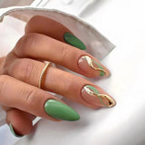 Simple French Wearable False Nails Almond Colorful Stripes Colorblock Design Manicure Fake Nails Line Full Cover Press On Nail