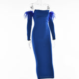 Zjkrl Party Dresses For Women Outfits Elegant Off-shoulder Feather Sleeve Maxi Dress Women New Strapless Backless Bodycon Long Dress Vestido