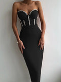 New Women&#39;S Fashion Bead Chain Crystal Design Long Dress Sexy Sleeveless Backless Celebrity Party Bandage Dress