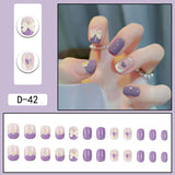 Zjkrl - 24Pcs/Set Press On Fake Nails Green Wearing Reusable False Nails Art Girls Ballerina Coffin Nail With Glue Full Cover Artificial