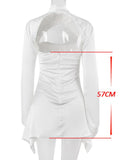 Zjkrl Long Sleeve Satin Dress White Sexy Evening Wedding Guest Night Dress Party Dress Draped Mini Birthday Dress For Women lined
