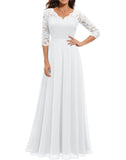 Zjkrl Women&#39;s Elegant Vintage V Neck 3/4 Sleeve Floral Lace Chiffon Wedding Bridesmaid Maxi Dress Long Formal Dresses