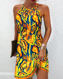 Zjkrl - Fashion Women's Straight Dress 2023 Summer Vacation New Multicolor Abstract Print Hollow Casual Mini Sleeveless Dress Female