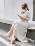 Zjkrl Elegant Chiffon Long Sleeve Shirt Dress Women Belt Lace Up A-line Pleated Maxi Dress Korean Fashion Fall Clothes Streetwear