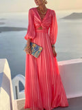 Women Elegant Solid Ruffles Long Party Dress Lady Sexy Deep V Neck Backless Dress Beach Style Femme Casual Holiday Dress Vestido