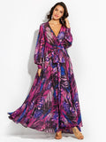 Zjkrl Dresses for Women 2023 New Spring Summer Printed Sexy Dress Women Clothing V-Neck Long Dresses Bohemian Elegant Women&#39;s Dresses