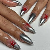 Zjkrl - 24pcs/box Fake French y2k Nails Press On Long Stiletto Almond Shape Wearable False Nails With Stars Designs Full Cover Nail Tips