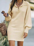 Zjkrl New In 2023 Women Dress Medium Long Skirt Sweater Dress Female Lapel Long Sleeve Dress Pullover Loose Women Knitted Dresses