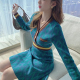 Zjkrl - Crochet Sweater Dress Woman Vintage Loose Knitted Long Sleeve Blue Knit Dresses Ladies Midi Autumn Winter 2023 Cheap Casual New