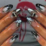 Zjkrl - 24pcs/box Fake French y2k Nails Press On Long Stiletto Almond Shape Wearable False Nails With Stars Designs Full Cover Nail Tips
