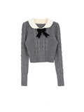 Zjkrl - Autumn Kawaii Knitted Two Piece Set Women Casual Bow Sweet Mini Skirt Suit Female Korean Fashion Warm Elegant Sweater Set