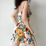 Zjkrl - Flowers Sleeveless Mini Dresses for Women Summer Sexy Retro Vestidos De Mujer Ruffles A-line Slim Harajuku Korean Fashion